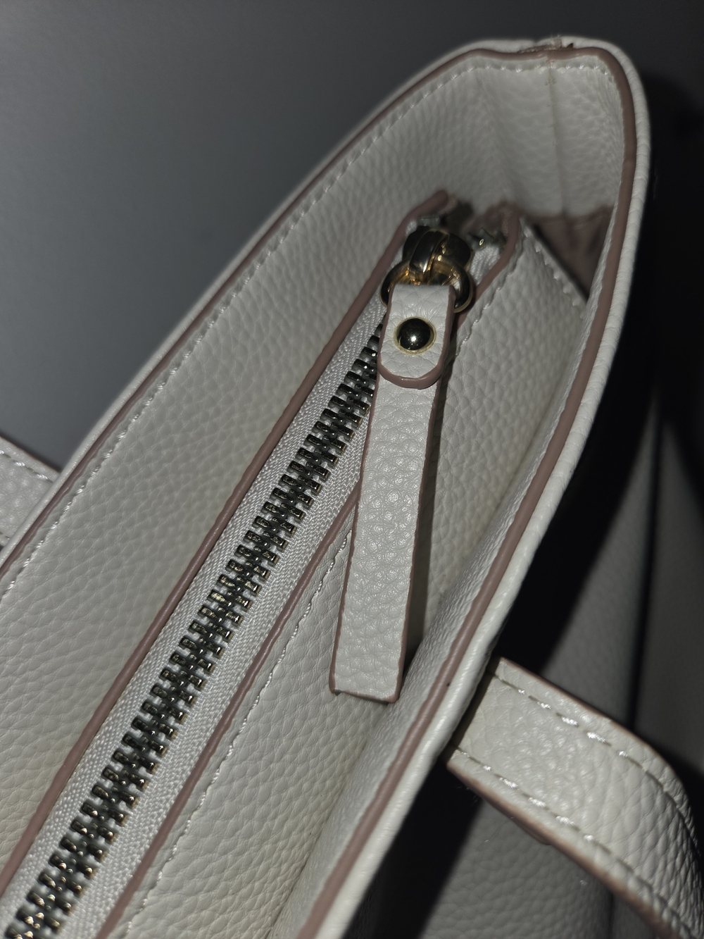 Nanette Lepore Cream Pebbled Leather Tote with Gold Hardware - Picture 6 of 8
